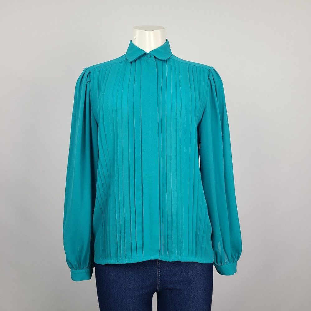 Vintage Rachael Blue Button Up Blouse Size 8